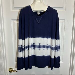 Truself Navy and White Striped Long Sleeve Top